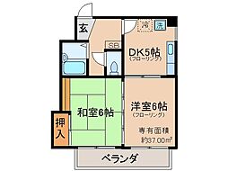 京阪本線 伏見桃山駅 徒歩19分の賃貸マンション 3階2DKの間取り