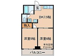 京都地下鉄東西線 東野駅 徒歩20分の賃貸マンション 4階2DKの間取り