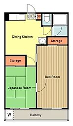JR中央線 武蔵小金井駅 徒歩26分の賃貸マンション 1階2DKの間取り