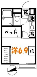 JR中央線 武蔵小金井駅 バス10分 自治会館前下車 徒歩1分の賃貸アパート 1階1Kの間取り