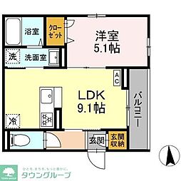 Dアセット栄町 3階1LDKの間取り