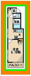 西武多摩川線 多磨駅 徒歩2分の賃貸マンション 地下1階1Kの間取り