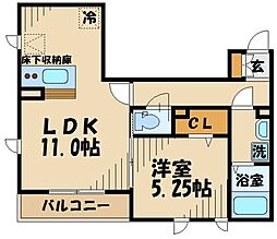 京王線 中河原駅 徒歩20分の賃貸アパート 1階1LDKの間取り