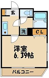 西武多摩川線 是政駅 徒歩1分の賃貸マンション 2階1Kの間取り