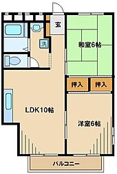 京王線 東府中駅 徒歩6分の賃貸マンション 3階2LDKの間取り