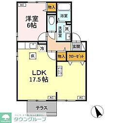 JR南武線 西府駅 徒歩15分の賃貸アパート 1階1LDKの間取り