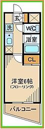 京王線 多磨霊園駅 徒歩2分の賃貸マンション 2階1Kの間取り