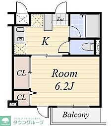 京王線 千歳烏山駅 徒歩3分の賃貸アパート 1階1Kの間取り
