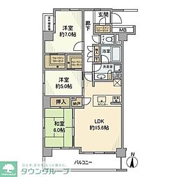 アーデル・フェリエ国立東 3階3LDKの間取り