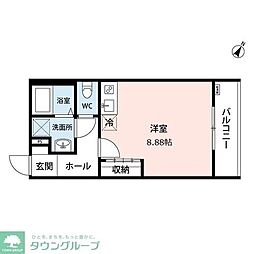 JR中央線 豊田駅 徒歩8分の賃貸アパート 2階ワンルームの間取り