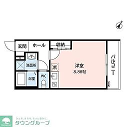 JR中央線 豊田駅 徒歩8分の賃貸アパート 2階ワンルームの間取り