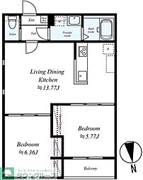 京王線 分倍河原駅 徒歩15分の賃貸アパート 2階2LDKの間取り