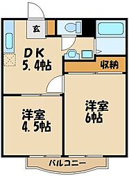 京王線 府中駅 徒歩16分の賃貸アパート 2階2DKの間取り