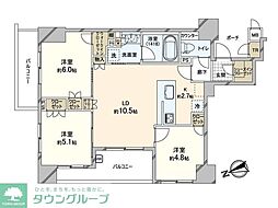 京王線 調布駅 徒歩5分の賃貸マンション 4階3LDKの間取り