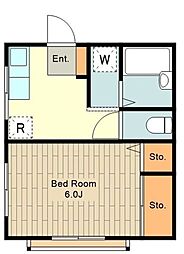 京王線 分倍河原駅 徒歩7分の賃貸マンション 2階1Kの間取り