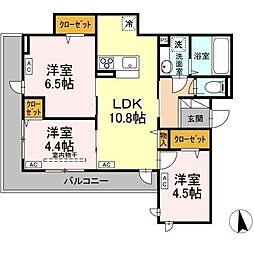 JR中央線 武蔵小金井駅 徒歩23分の賃貸アパート 2階3LDKの間取り