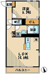 JR中央線 日野駅 徒歩13分の賃貸マンション 3階1LDKの間取り