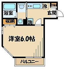 京王線 西調布駅 徒歩5分の賃貸マンション 1階1Kの間取り