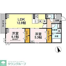 JR総武線 三鷹駅 徒歩16分の賃貸アパート 2階2LDKの間取り