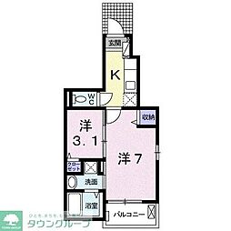 京王線 分倍河原駅 徒歩4分の賃貸アパート 1階2Kの間取り