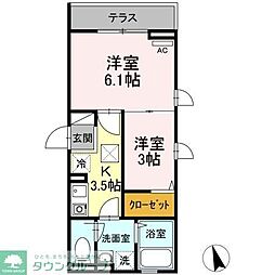 京王線 聖蹟桜ヶ丘駅 徒歩9分の賃貸アパート 1階2Kの間取り