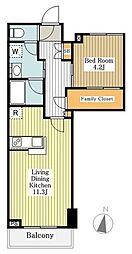 京王府中テラス 4階1LDKの間取り