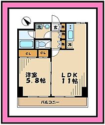 京王相模原線 稲城駅 徒歩2分の賃貸マンション 6階1LDKの間取り