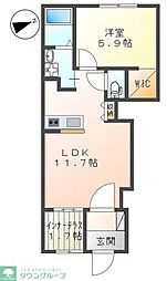 京王線 武蔵野台駅 徒歩7分の賃貸マンション 1階1LDKの間取り
