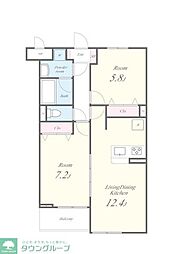 JR南武線 西府駅 徒歩6分の賃貸アパート 2階2LDKの間取り