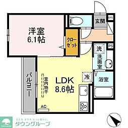 京王相模原線 調布駅 徒歩18分の賃貸アパート 2階1LDKの間取り