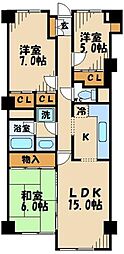 京王線 府中駅 徒歩20分の賃貸マンション 2階3LDKの間取り