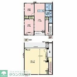 西武多摩川線 武蔵境駅 徒歩16分の賃貸アパート 1階2LDKの間取り