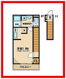 京王線 武蔵野台駅 徒歩11分の賃貸マンション 2階ワンルームの間取り