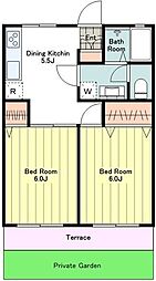 多摩都市モノレール 柴崎体育館駅 徒歩5分の賃貸アパート 1階2DKの間取り