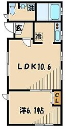 京王線 調布駅 徒歩15分の賃貸アパート 1階1LDKの間取り