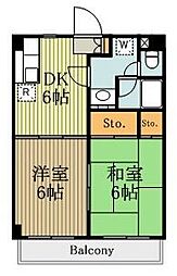 西武多摩湖線 国分寺駅 徒歩12分の賃貸マンション 3階2DKの間取り