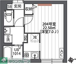 JR中央線 武蔵小金井駅 徒歩6分の賃貸マンション 2階ワンルームの間取り