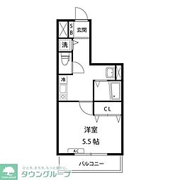 JR中央線 三鷹駅 徒歩9分の賃貸マンション 2階1Kの間取り