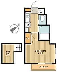 JR中央線 国分寺駅 徒歩7分の賃貸アパート 2階1Kの間取り