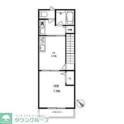 JR中央線 国分寺駅 徒歩10分の賃貸アパート 2階1DKの間取り