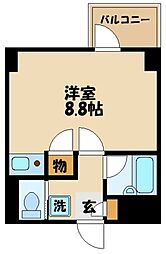 京王線 調布駅 徒歩2分の賃貸マンション 4階ワンルームの間取り