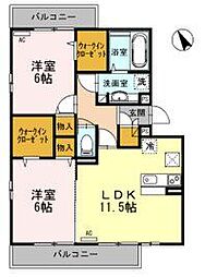京王線 西調布駅 徒歩5分の賃貸アパート 2階2LDKの間取り