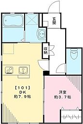 JR中央線 国立駅 徒歩15分の賃貸アパート 1階1LDKの間取り