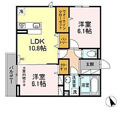 JR中央線 立川駅 徒歩8分の賃貸アパート 3階2LDKの間取り