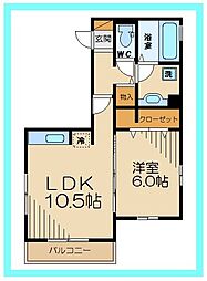 Ｐ．Ｏ．Ｍ 分倍河原 1階1LDKの間取り