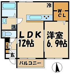 フォレストメゾン聖蹟 1階1LDKの間取り