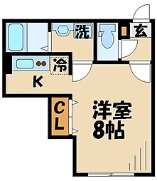 京王線 千歳烏山駅 徒歩11分の賃貸マンション 3階1Kの間取り