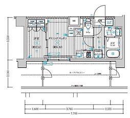 京王線 飛田給駅 徒歩5分の賃貸マンション 5階ワンルームの間取り