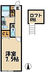 京王線 調布駅 徒歩5分の賃貸アパート 2階1Kの間取り