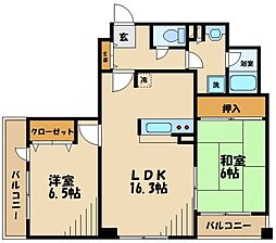 アクシス調布 9階2LDKの間取り